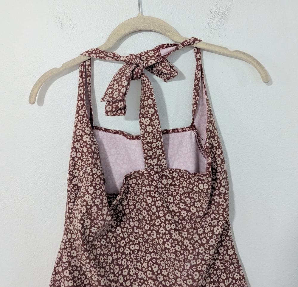 Free People Talk Back Floral Print Halter Bodysuit Orange Size Medium M - Picture 7 of 10